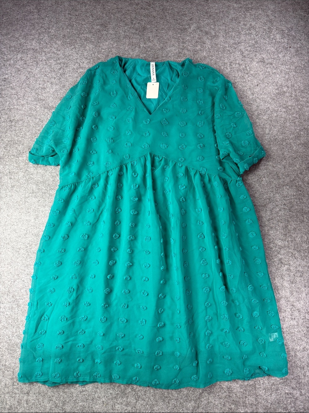 Zenana Outfitters Teal Green V-Neck Babydoll Dress